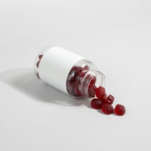 A white and red capsule